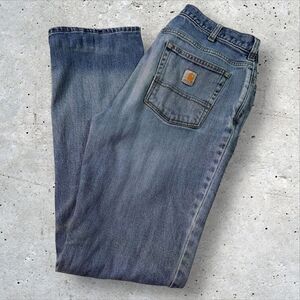 Carhartt Loose Fit Jeans Men’s 12 Tall Blue Denim Straight Workwear Distressed
